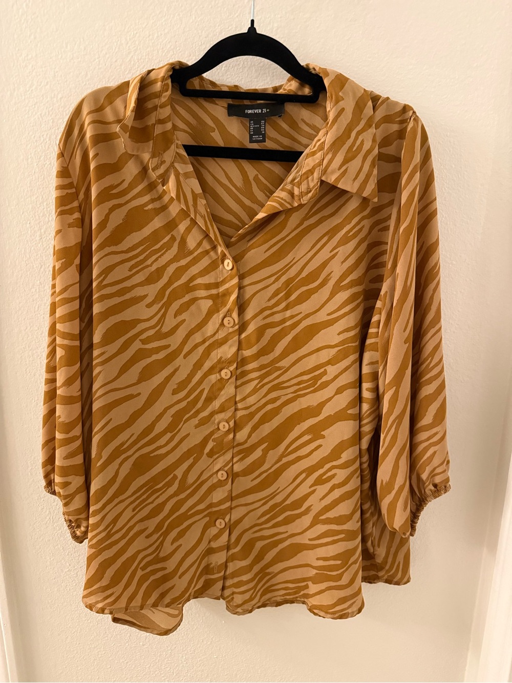Forever 21 Tan and Mustard Zebra-Stripe Button Down Shirt